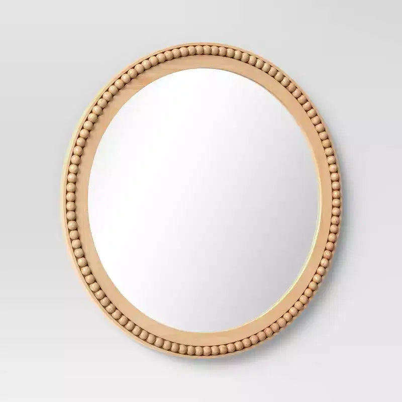 Specchio da parete rotondo con perline in legno da 28" – Marrone chiaro naturale, nessun assemblaggio richiesto