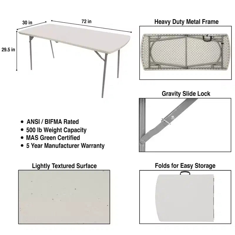 Tavolo pieghevole in due per impieghi gravosi 30"x72" – Grigio maculato, capacità 317 kg, 6 posti