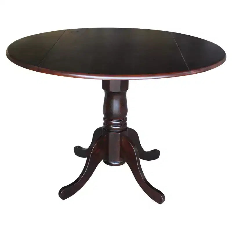 Tavolo da pranzo rotondo con ante a ribalta da 42" – Legno massello, base a piedistallo, 4 posti, allungabile