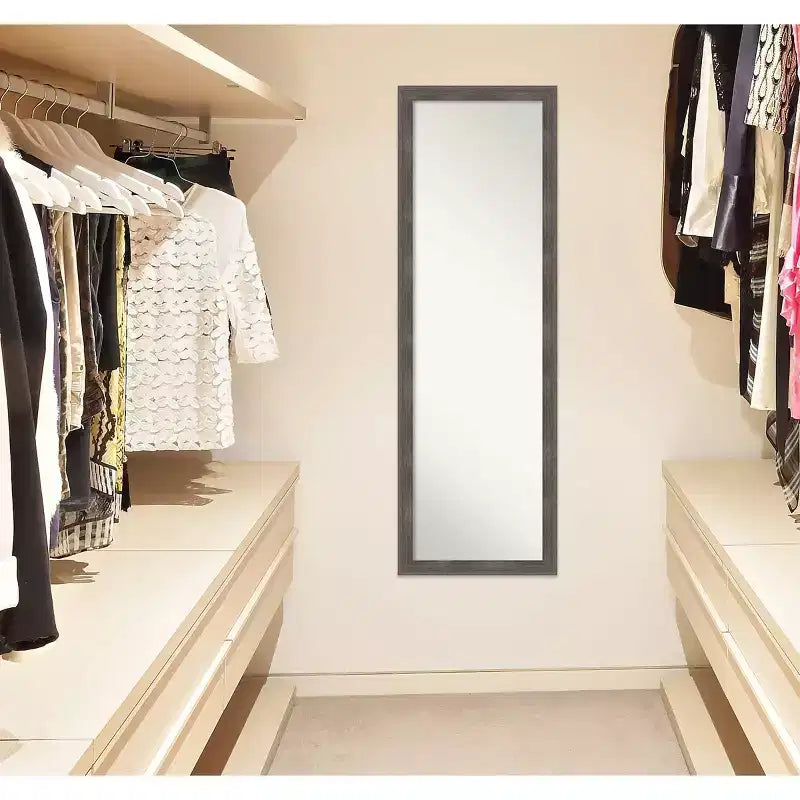 Specchio da Porta a Figura Intera 17"x51" – Cornice in Legno Grigio Piombo, Montaggio a Parete o su Porta, Nessun Assemblaggio