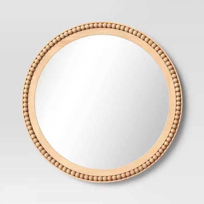 28" Dia Round Wooden Beaded Wall Mirror Natural - Threshold™: Beaded Detail, No Assembly Required