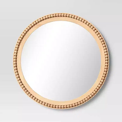 28" Dia Round Wooden Beaded Wall Mirror Natural - Threshold™: Beaded Detail, No Assembly Required