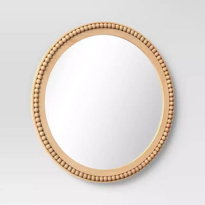 Specchio da parete rotondo con perline in legno da 28" – Marrone chiaro naturale, nessun assemblaggio richiesto