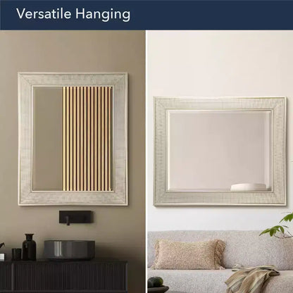 Specchio da parete rettangolare Pave 74x89 cm – Nickel spazzolato, bordo smussato, appendibile in entrambi i sensi