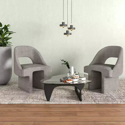 Poltrona Moderna d'Accento in Bouclé – Schienale Curvo, Rivestita, Accogliente Seduta da Salotto