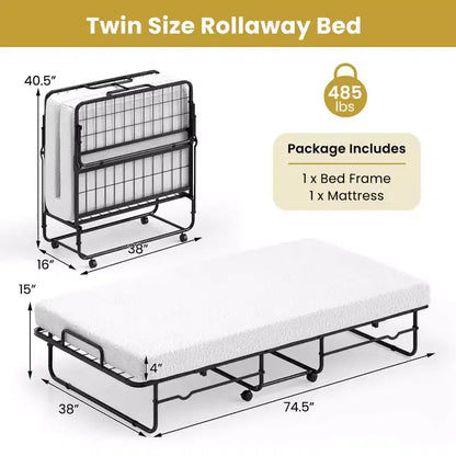 Letto Pieghevole per Ospiti Individuale – 96,5x190,5 cm, Brandina Portatile, Ingombro Ridotto