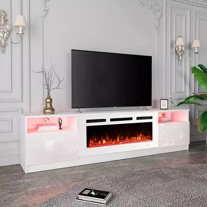 Mobile TV da 80" con caminetto elettrico integrato – LED a 16 colori, telecomando, legno