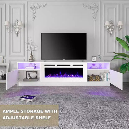 Mobile TV da 80" con caminetto elettrico integrato – LED a 16 colori, telecomando, legno