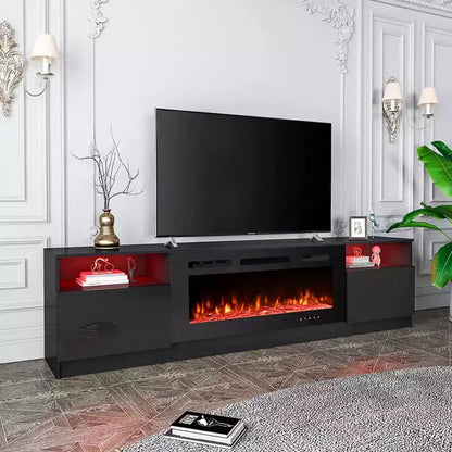 Mobile TV da 80" con caminetto elettrico integrato – LED a 16 colori, telecomando, legno
