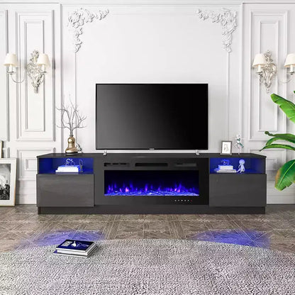Mobile TV da 80" con caminetto elettrico integrato – LED a 16 colori, telecomando, legno