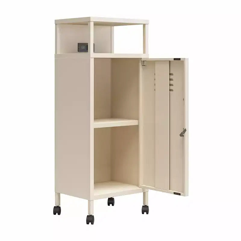 Carrello portaoggetti su rotelle in metallo stile armadietto – Ruote bloccabili, porte USB, acciaio verniciato a polvere