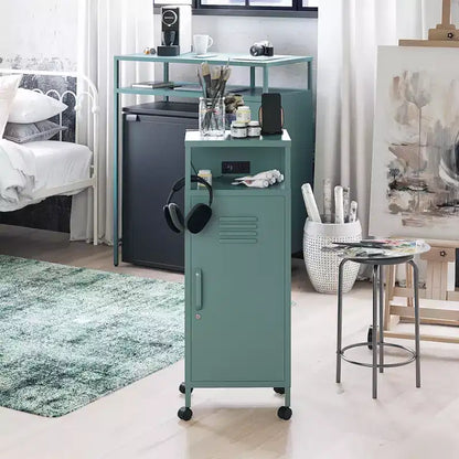 Carrello portaoggetti su rotelle in metallo stile armadietto – Ruote bloccabili, porte USB, acciaio verniciato a polvere