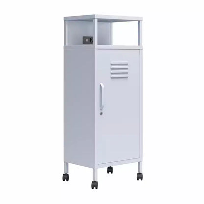 Carrello portaoggetti su rotelle in metallo stile armadietto – Ruote bloccabili, porte USB, acciaio verniciato a polvere