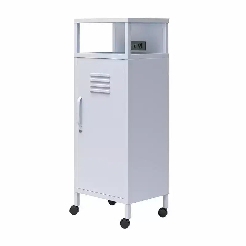 Carrello portaoggetti su rotelle in metallo stile armadietto – Ruote bloccabili, porte USB, acciaio verniciato a polvere