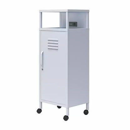 Carrello portaoggetti su rotelle in metallo stile armadietto – Ruote bloccabili, porte USB, acciaio verniciato a polvere