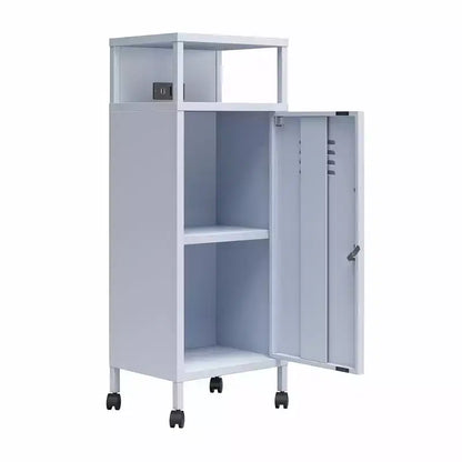 Carrello portaoggetti su rotelle in metallo stile armadietto – Ruote bloccabili, porte USB, acciaio verniciato a polvere