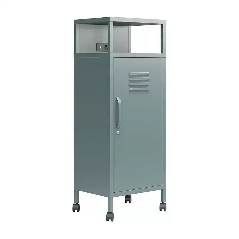 Carrello portaoggetti su rotelle in metallo stile armadietto – Ruote bloccabili, porte USB, acciaio verniciato a polvere