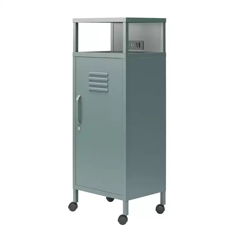 Carrello portaoggetti su rotelle in metallo stile armadietto – Ruote bloccabili, porte USB, acciaio verniciato a polvere