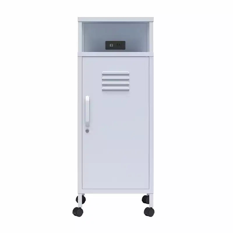 Carrello portaoggetti su rotelle in metallo stile armadietto – Ruote bloccabili, porte USB, acciaio verniciato a polvere