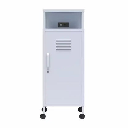 Carrello portaoggetti su rotelle in metallo stile armadietto – Ruote bloccabili, porte USB, acciaio verniciato a polvere