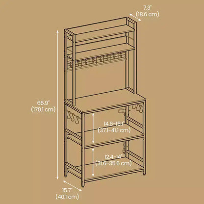 Porta Forno a Microonde con Presa di Corrente, 14 Ganci, Mobiletto Bar per Caffè Regolabile, Scaffale da Cucina, 40 x 80 x 170 cm