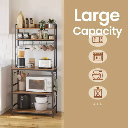 Porta Forno a Microonde con Presa di Corrente, 14 Ganci, Mobiletto Bar per Caffè Regolabile, Scaffale da Cucina, 40 x 80 x 170 cm