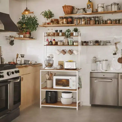 Porta Forno a Microonde con Presa di Corrente, 14 Ganci, Mobiletto Bar per Caffè Regolabile, Scaffale da Cucina, 40 x 80 x 170 cm
