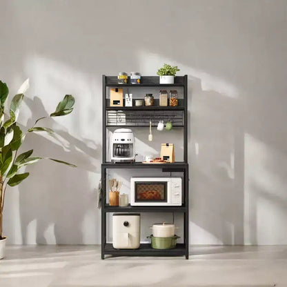 Porta Forno a Microonde con Presa di Corrente, 14 Ganci, Mobiletto Bar per Caffè Regolabile, Scaffale da Cucina, 40 x 80 x 170 cm