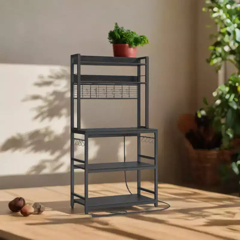 Porta Forno a Microonde con Presa di Corrente, 14 Ganci, Mobiletto Bar per Caffè Regolabile, Scaffale da Cucina, 40 x 80 x 170 cm