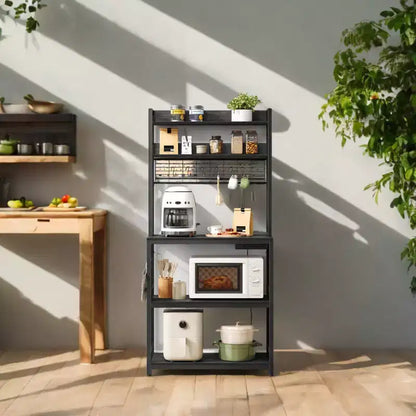 Porta Forno a Microonde con Presa di Corrente, 14 Ganci, Mobiletto Bar per Caffè Regolabile, Scaffale da Cucina, 40 x 80 x 170 cm
