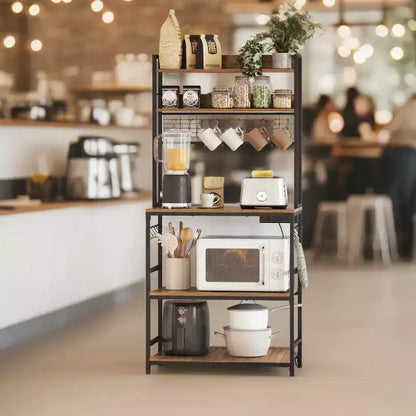 Porta Forno a Microonde con Presa di Corrente, 14 Ganci, Mobiletto Bar per Caffè Regolabile, Scaffale da Cucina, 40 x 80 x 170 cm