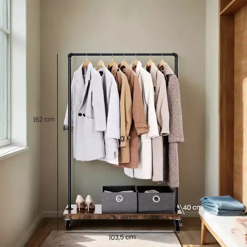 Stender portabiti robusto su ruote – Stile tubo industriale, portata 90 kg, rotelle bloccabili