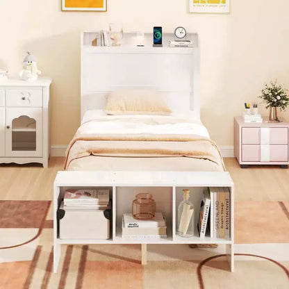 Struttura Letto a Piattaforma Matrimoniale/Una Piazza e Mezza con Luci LED, Porte USB e Testiera con Contenitore