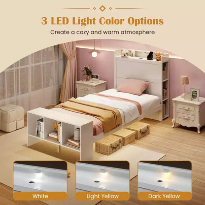 Struttura Letto a Piattaforma Matrimoniale/Una Piazza e Mezza con Luci LED, Porte USB e Testiera con Contenitore