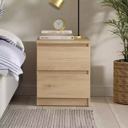 Comodino contemporaneo a 2 cassetti – Legno sostenibile, resistente all'acqua e ai graffi