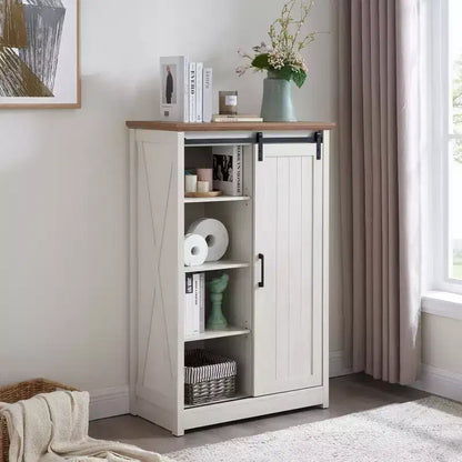 Credenza rustica con anta scorrevole a granaio – 5 cassetti e 4 ripiani regolabili