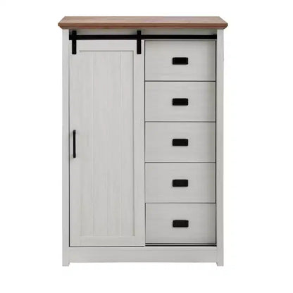 Credenza rustica con anta scorrevole a granaio – 5 cassetti e 4 ripiani regolabili