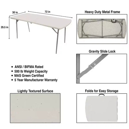 Tavolo pieghevole in due per impieghi gravosi 30"x72" – Grigio maculato, capacità 317 kg, 6 posti