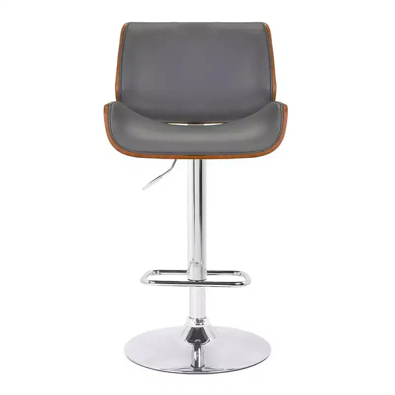 Sgabello da bar girevole regolabile – similpelle, base cromata, schienale alto, grigio
