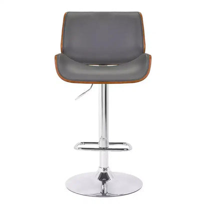 Sgabello da bar girevole regolabile – similpelle, base cromata, schienale alto, grigio