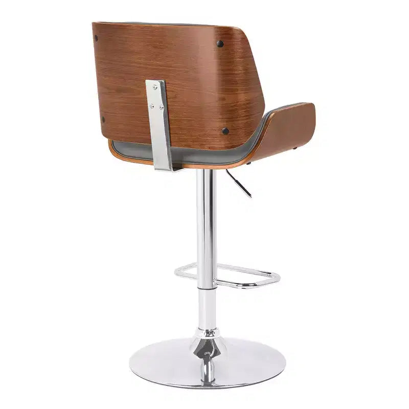 Sgabello da bar girevole regolabile – similpelle, base cromata, schienale alto, grigio
