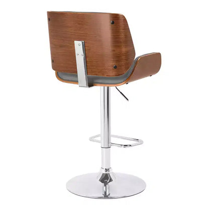 Sgabello da bar girevole regolabile – similpelle, base cromata, schienale alto, grigio