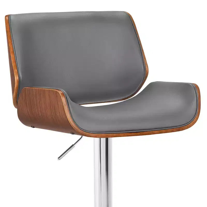 Sgabello da bar girevole regolabile – similpelle, base cromata, schienale alto, grigio