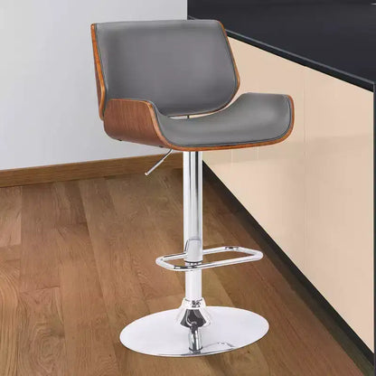 Sgabello da bar girevole regolabile – similpelle, base cromata, schienale alto, grigio