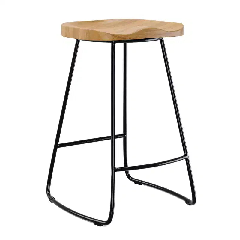 Sgabello da bar altezza bancone – Seduta in legno di quercia naturale, gambe in metallo nero, completamente assemblato
