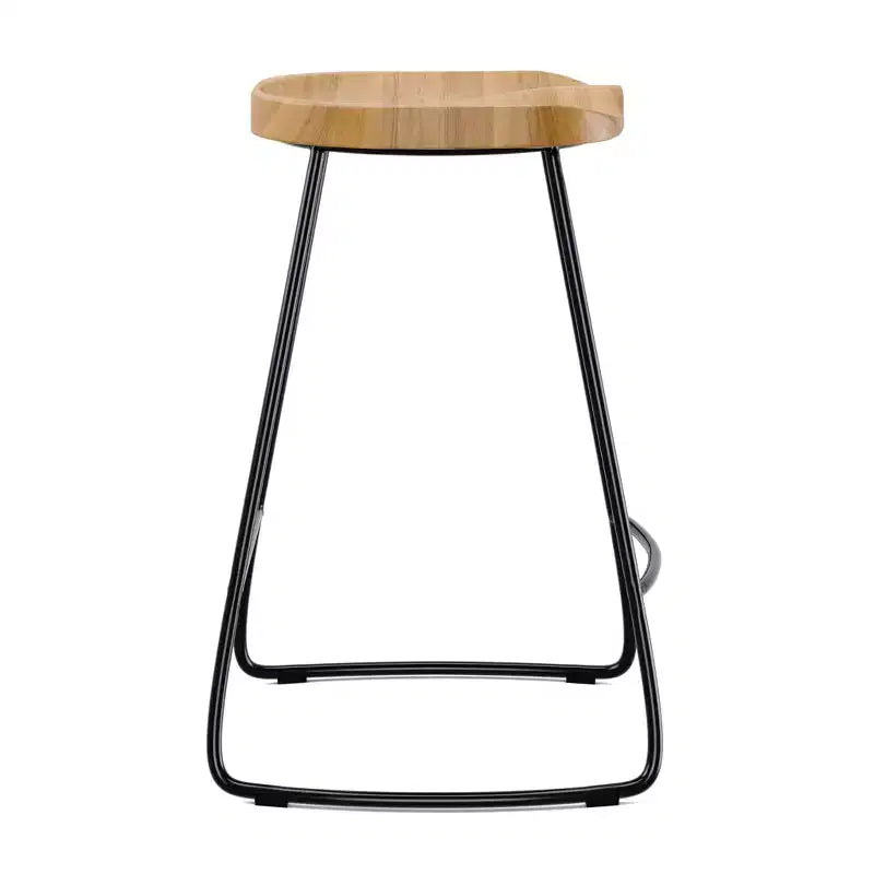 Sgabello da bar altezza bancone – Seduta in legno di quercia naturale, gambe in metallo nero, completamente assemblato