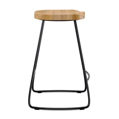 Sgabello da bar altezza bancone – Seduta in legno di quercia naturale, gambe in metallo nero, completamente assemblato