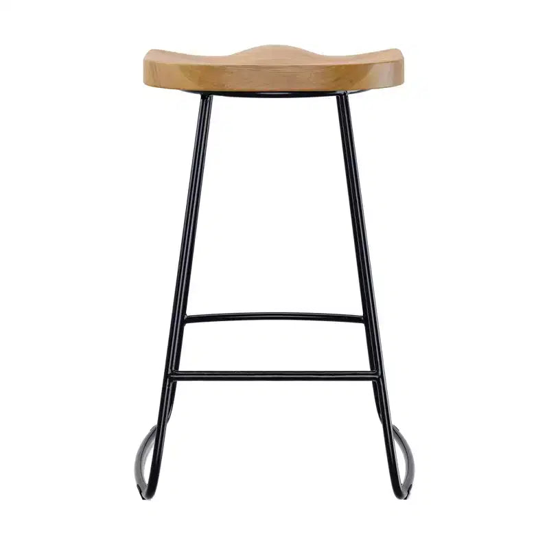 Sgabello da bar altezza bancone – Seduta in legno di quercia naturale, gambe in metallo nero, completamente assemblato
