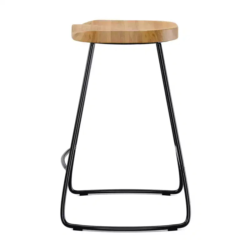 Sgabello da bar altezza bancone – Seduta in legno di quercia naturale, gambe in metallo nero, completamente assemblato