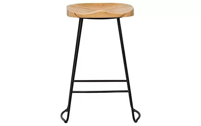 Sgabello da bar altezza bancone – Seduta in legno di quercia naturale, gambe in metallo nero, completamente assemblato